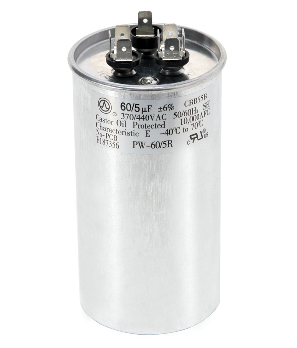 thumbnail image 2 of ClimaTek 60+5 UF MFD 440V Round Dual Run Capacitor – Fits Packard PRCFD605 2 of 4